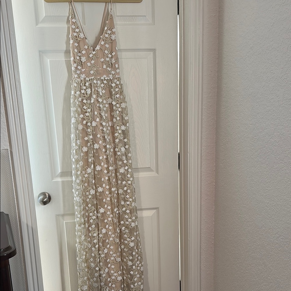 Altar'd State Nude / White Floral Maxi Dress